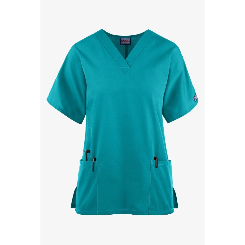 Cherokee Workwear Women's 3-Pocket V-Neck Scrub Top In Teal Blue - Size Small